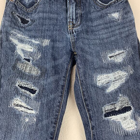 Gap Kids Jeans Boys 7 Straight Distressed Destroyed Medium Wash Blue Denim - Picture 2 of 8